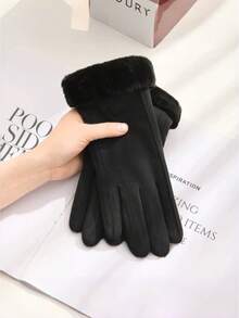 1 Pair Women's Solid Color Fleece Gloves, Touchscreen Capable, Warm Lining, Suitable For Cycling, Commuting, Versatile For Autumn/Winter - Multicolor - View 9