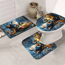 Christmas Decorations1/3/4pcs Santa Claus In The Snowy Forest Shower Curtain Bathroom Set,Poinsettia Reindeer Print Waterproof And Wear-Resistant Accessories,With 12 Hooks - Includes Toilet Seat Cover, Bath Mats, And Rugs Polyester Fabric - Washable - Perfect For Holiday Decor,Home/Bedroom/House/Western/Winter Decor