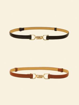 2 pièces Ceintures vintage multicolores en PU avec taille cintrée et ligne mécanique