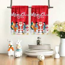 2PCS Christmas Kitchen Towels Merry Christmas Santa Reindeer Snowman Multifunctional Towels, Contemporary Style, Aesthetic Design, Highly Absorbent, Suitable For, Hotel, Travel, Picnic, Winter Decor Gift