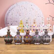 15 Ml Beautiful Vintage Round Enameled Glass Perfume Bottle, Refillable Essential Oil Container, Must-Have Accessory For Holiday Travel, Perfume And Essential Oil Dispenser Bottle, (No Perfume, Empty Bottle Only) + Essential Oil Refill Gift Set