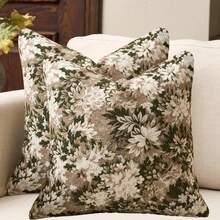 غطاء وسادة زهرية محايدة 18 * 18 بوصة، أغطية وسادة مربعة شينيل فينتاج ناعمة، غطاء وسادة ديكوري للمزرعة لغرفة المعيشة وغرفة النوم (قطعة واحدة، 2 قطع متوفرة) - أخضر - مشاهدة 9