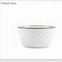 1pc/2pcs/4pcs Rose Diamond Patterned Ceramic Bowl, 4.5in/5in Pasta/Soup Bowl, Deep Ceramic Bowl, Microwaafe, Luxury Nordic Style Diamond Black Line Design