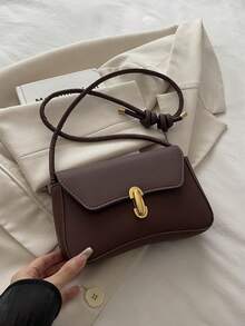 Nuova borsa a moneta casual di moda in metallo, in colore unito in pelle PU - Caffè - Visualizzare 3