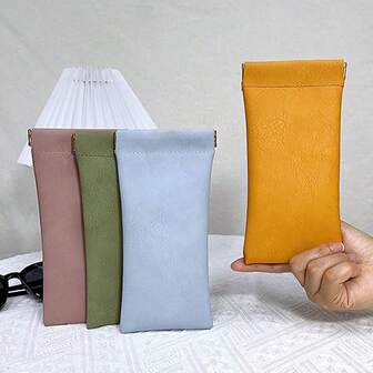 Estuche de gafas de sol de cuero portátil, estuche de gafas suave mejorado/regular para mujeres, estuche de gafas de sol portátil para hombres, 4 colores, estuche de gafas resistente a los arañazos adecuado para estudiantes, ancianos, niños, niñas, bolsa de gafas, bolsa de almacenamiento para viajes y trabajo