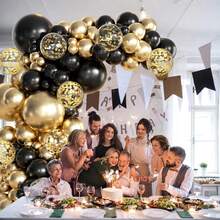 119 Stück Schwarz & Gold Ballon Bogen & Girlande Set (inklusive goldene Konfetti Ballons), geeignet für Abschluss, Neujahr, Geburtstag, Hochzeit - für Jungen, Mädchen, Kinder, Baby Shower, Geschlechts-Enthüllung, Hochzeit, Geburtstag, Raum Dekoration