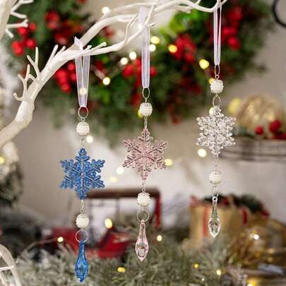 Crystal Christmas Ornaments For Christmas Tree Decorations-Hanging Acrylic Snowflake Ornaments With Drop Pendants For New Year Party Decorations Supplies