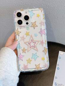 1 Star Pattern, Air Cushion Transparent Anti-Drop Phone Case Made Of Tpu Material Can Be Given As A Festival Gift. It Is Suitable For IPhone Xs/ XS Max /Xr/11 12 13 14 15 16 Pro /Promax/14 15 16 Plus 17/17Air, Suitable For Both Men And Women, Galaxy Phone Case - 無色 - 查看 5