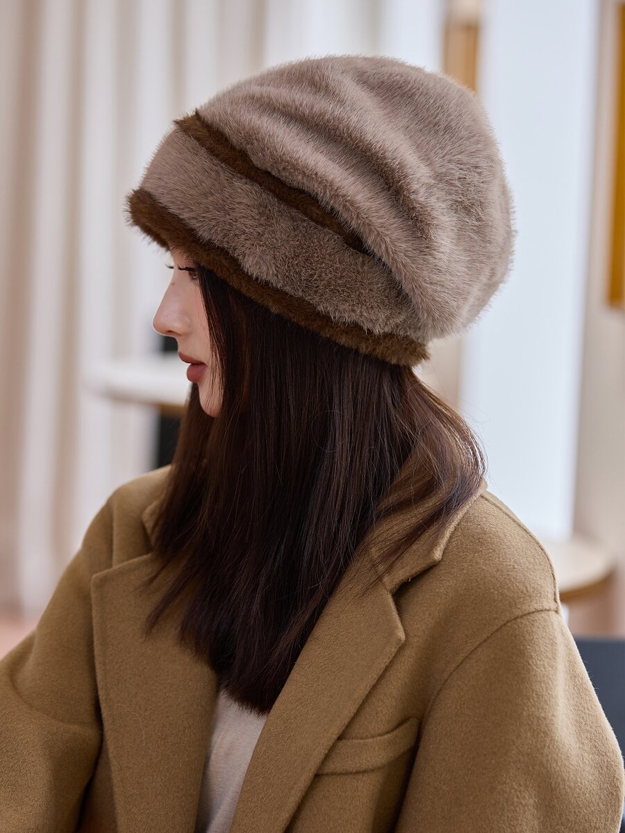 1pc Women Plush Beanie Hat, Fashionable Warm Headband, Korean Style Versatile Cute Earmuffs, Suitable For Autumn/Winter Outings And Daily Wear