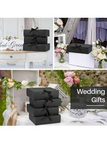 10个带盖黑色礼盒,伴郎邀请礼盒,带丝带的豪华黑色礼盒,适用于婚礼、生日、派对、毕业典礼、情人节、返校季及其他场合。 - 黑色 - 查看 5