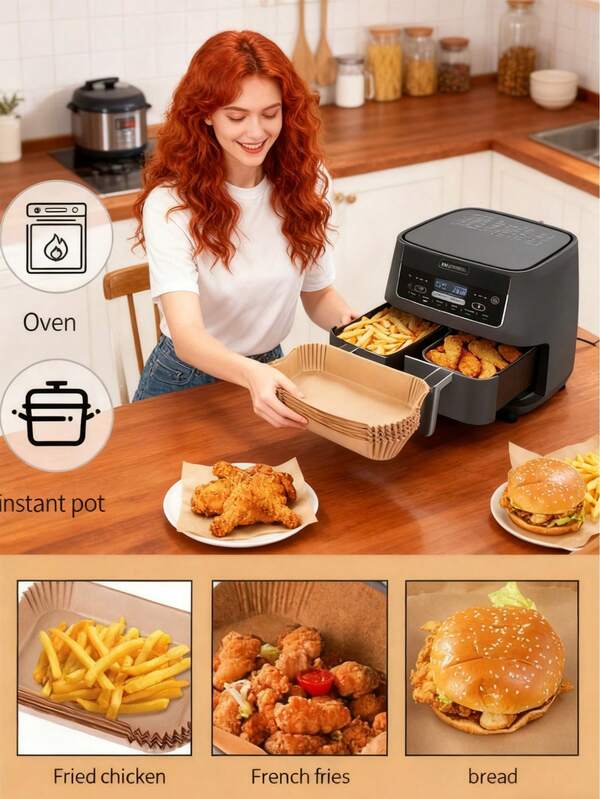 100pcs Brown Rectangular Air Fryer Parchment Paper, Baking Paper For Grilling, BBQ, Camping, Kitchen Baking Use Anti-Oil Paper For Baking, Cooking, Bbq Outdoor Activities Air Fryer Kitchen Air Fryer Liners Air Fryer Paper Airfryer Air Frier 25/50/75/100pcs Disposable Air Fryer, Paper Air Fryer Liner, Paper Basket Bowl, Baking Pan, Oven Accessories, Baking Tools, Kitchen Gadgets, Kitchen Accessories