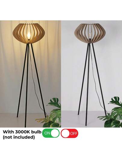 Alpinaluz MDF Wood Tripod Vloer Lamp "METTE", Industrial Shade, Moderne Bohemian Foot Switch, Living Room E27. view 2