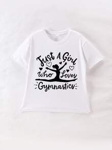 Girls Dancer Slogan Print Round Neck T-Shirt, Soft Casual Summer Tee For Tween Girl - White - View 2