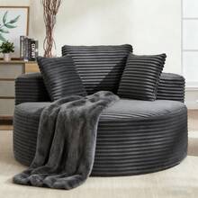 1PC 56"W Round Velvet Sofa Bed, 2-In-1 Memory Foam Couch With Spring & 3 Pillows, Medium Soft, No Assembly For Living Room & Small Spaces Dark Grey  - Màu xám đen - Xem 1