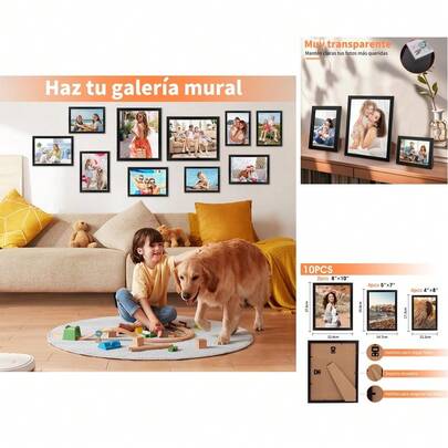 Set de 10 para Fotos - Dos de 8x10, Cuatro de 5x7, Cuatro de 4x6, Montaje en Pared, Color Marrón Rojizo para Galerías en Pared o Exhibición en Mesa