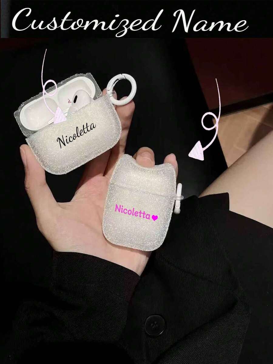 1pc Customized Name & Letter Heart Design Pink Pro2 Anti-Slip Earphone Protective Case, With Rhinestones, Compatible With Ai 1/2/3/Pro