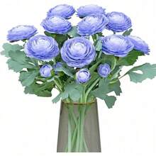 Artificial Ranunculus Flowers With Real Touch Stem, Silk Ranunculus Flowers(10 Pack) (White)-KF - Blue - View 1