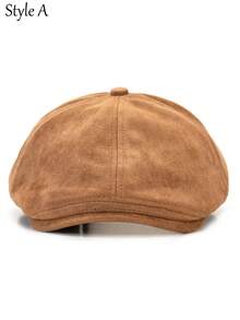 2 Styles Men's Beret Solid Color Forward Hat Women Newsboy Caps - Multicolor - View 4