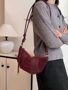 Bolso cruzado pequeño de diseño de cuerno de buey mate premium, estilo único para mujer - Burdeos - Ver 5