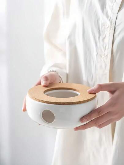 1pc Ceramic Candle Warmer Tea Pot Holder, Fruit Flower Tea Heating Pad, Tea Set (Candle Not Included); 1pc 500ml/17oz Thick Heat-Resistant Glass Teapot With Side Handle, Suitable For Boiling Water, Brewing Tea Back To School