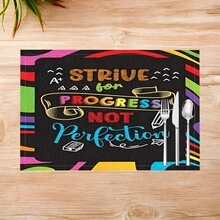 1 pieza/4 piezas/6 piezas Manteles individuales de lino con estampado de lemas inspiradores, adecuados para la mesa de comedor, decoración para todas las estaciones, manteles de mesa lavables modernos, decoración de habitaciones, posavasos, manteles de cocina y comedor, decoración de fiestas interiores y exteriores, decoración del hogar, regalo ideal - Multicolor - Ver 19