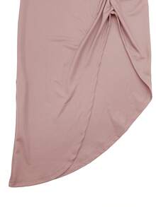 Elegant Women's Ruffled Dress With A Folded Collar, Pink Color, Perfect For Autumn And Winter. Features Lantern Sleeves And A Slit Hem. Suitable For Balls, Parties, Dates, Weddings, Gatherings, Halloween, Thanksgiving, Christmas, New Year's Eve, And Workwear. A Sophisticated, Stylish, And Sexy Dress For Women.