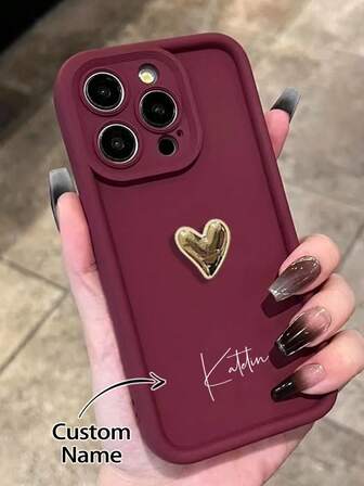 Customized Phone Case, Personalized Tiered Full Screen 3D Gold Heart Text Customized Full Coverage Silicone Lens, Suitable For Samsung/Apple/16promax/15/Xsmax/14/Xs/13xr12pro11 And Other Phone Models