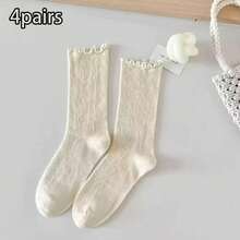 8 Paar Socken für Frauen, japanischer und koreanischer Stil, Frühling und Sommer einfarbige retroholische atmungsaktive Mesh-Socken für Frauen, Herbst Mittellang Plüsch-Socken für Frauen, japanische lose Spitzen-Socken Ins (1/4/8 Paare)