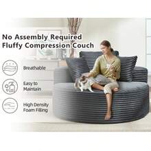 1PC 56"W Round Velvet Sofa Bed, 2-In-1 Memory Foam Couch With Spring & 3 Pillows, Medium Soft, No Assembly For Living Room & Small Spaces Dark Grey  - Màu xám đen - Xem 5
