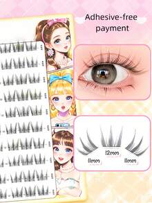 1pc Korean Glue-Free Segmented False Eyelashes, Natural Simulation Of Sexy - Black - View 1