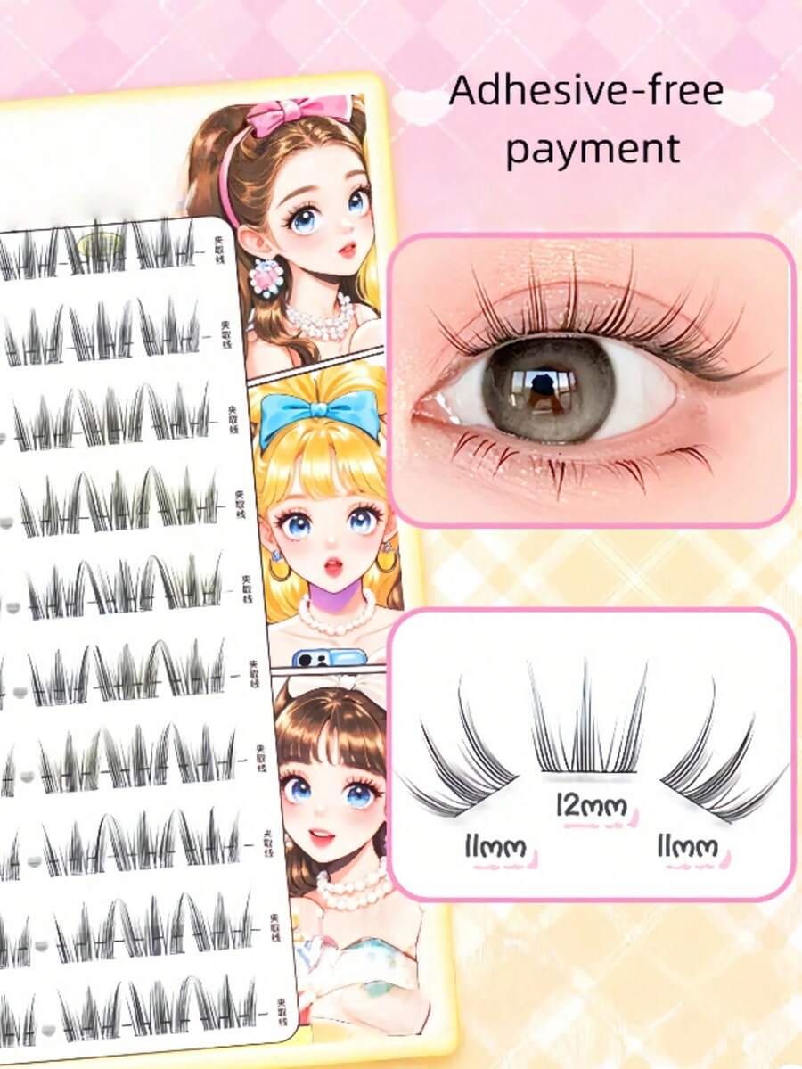 1pc Korean Glue-Free Segmented False Eyelashes, Natural Simulation Of Sexy - Black - View 1