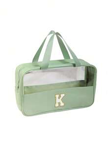 2/1pc Multi-Layer Shell Shaped Makeup Bag, Letter Print Cosmetic Organizer Bag, Portable Leather Waterproof Makeup Pouch, Makeup Storage Bag, Travel Cosmetic Bag, Makeup Organizer, Travel Toiletry Accessories, Bridesmaid Gift, Gift For Her