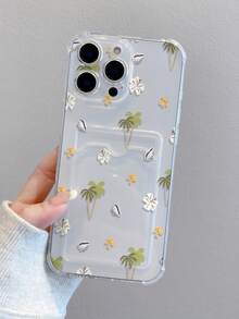 1pc Fashionable Creative Full-Screen Coconut Tree, Seashell & Flower Pattern Transparent Shockproof Phone Case, Compatible With IPhone XS/XS Max/XR/11/12/13/14/14 Plus/15/15 Plus/16/16 Plus/7/8 Plus/17/17 Pro And Other Models - Multicolor - View 3