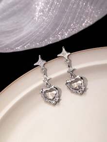 1 pereche cercei cu cristale din rășină metalică în formă de inimă, stil european și american, cercei la modă pentru femei și fete, cadou de călătorie, nuntă, petrecere, ziua de naștere, Crăciun 2025