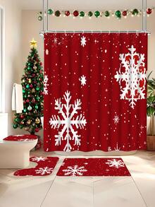 Juego de 3 alfombras de baño navideñas, hechas a máquina en franela, con 1 cm de espesor de esponja, alfombra de baño rectangular antideslizante de poliéster con estampado de copos de nieve, lavable, tejido plano, tela no tejida, con respaldo de PVC, 600 g/m² - Multicolor - Ver 8