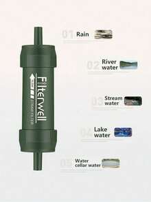 DUSSERSAT 1 Piece Outdoor Mini Water Filter Straw Camping Purification Portable Hiking Water Purifier For Survival Or Emergency Supplies - Army Green - View 1