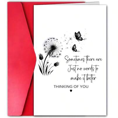 1 张优雅慰问卡 - 花卉蒲公英和蝴蝶设计，衷心的“想念你”信息，送给家人、朋友、邻居 - 周到的慰问礼物，用于失去、支持和感激，感恩卡 | 优雅的卡片设计 | 蒲公英艺术品，宠物圣诞卡礼物