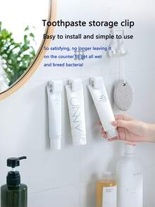 2pcs Toothpaste & Facial Cleanser Holders, Bathroom Wall Mount Toothpaste Holders, No Drilling Required - Multicolor - View 4