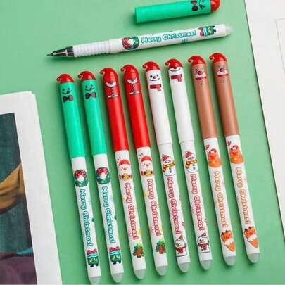 4/12 Stück Weihnachts-Themen Löschbare Kugelschreiber, Blau und Schwarz Schreibwerkzeuge, Halloween Serie, wiederverwendbare Tinte, perfekt als Geschenk zu Feiertagen oder Geburtstagen, Büro, Schüler Rückkehr zur Schule Zubehör, Schulmaterial