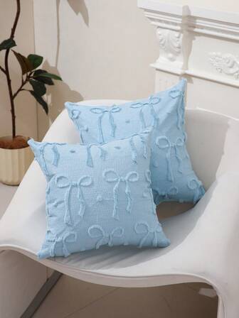 1 Piece Of Sweet Cream Embroidered Bow Pillow Case, Sofa Decoration By Pillow Case Atmosphere Decoration By Pillow Case.
