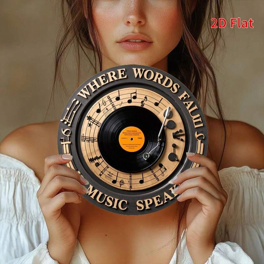 1pc Retro Music Theme Round Iron Wall Sign - 7.87x7.87 Inch Vintage Vinyl Record & Musical Notes Design, Durable Metal Art For Indoor/Outdoor Home, Cafe, Garden Decor - Bohemian, Rustic, Contemporary Style - Perfect Gift For Party Lovers & Music Enthusiasts, Cafe Decoration | Bohemian Decor | Contemporary Design, Music Room Decor, 2D Flat, Perfect For Room Decor - 金屬噴漆 - 查看 1