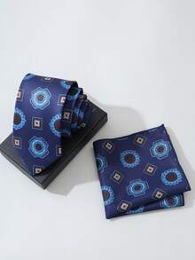 1 Set de Corbata y Pañuelo Casual Europeo Retro para Hombre, Corbata Estampada + Set de Pañuelo, Adecuado para Vestimenta Formal, Banquetes, Bodas, Todas las Estaciones