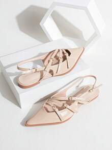 Women's Fashion Sexy Burgundy Pointed Toe Flats, PU Leather Multi-Strap Design Party Flat Shoes, Suitable For Wedding, Summer Outdoor Vacation