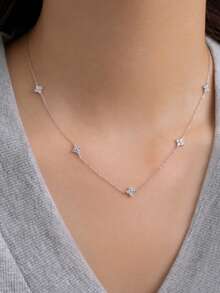 1 Stück Luxus 925er Sterling Silber Kleeblatt Cubic Zirkonia Diamant Halskette, elegantes Schmuckgeschenk für Frauen, geeignet für den täglichen Gebrauch, Lässig, Reisen, Party, Sammlung, kommt mit exquisiter Geschenkbox, modischer Schmuck für alle Jahreszeiten