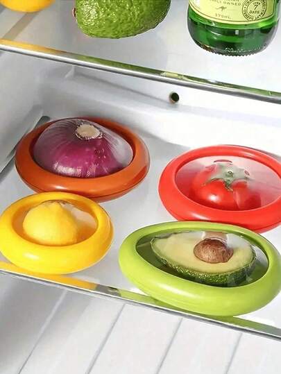 4-Piece Airtight Fruit And Vegetable Storage Box Set - Refrigerator Storage Container With Lid, Avocado Freshener And Tomato Holder, And Fruit Container - Reusable Kitchen Accessory For Preserving Freshness Of Fruits And Vegetables, Anti-Rust Storage Box