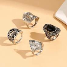 4 Sets Of Bohemian Retro Palace Do Old Joint Ring Individual Carved Hand Ornaments Small Creative Design Sense Individual Ring Ring - Sliver2 - Xem 7