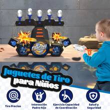 Objetivo de Tiro Electrónico - Juego de Tiro con Pelota Suspendida y 2 Pistolas de Juguete, Recargable por USB, Rebote Automático y Sonido, Juguete/Regalo para Niños de 6 Meses a 2 Años, Color Azul, Material de Plástico - ‎Azul - Ver 4