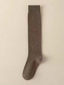 女士过膝长袜一双装，多种颜色可选，加厚保暖羊毛混纺，纯色设计，经典时尚，适合秋冬季节，Y2K风格，舒适袜子