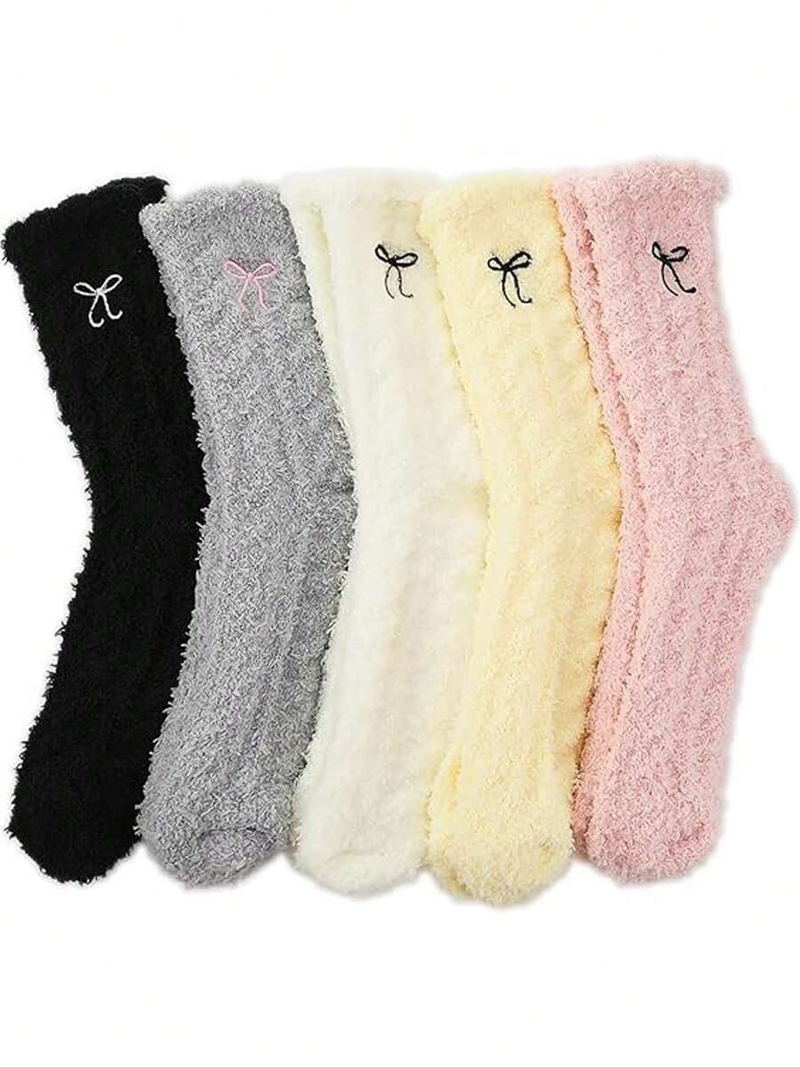 1/3/5双装女士珊瑚绒袜，加厚保暖秋冬拖鞋袜，均码（适合35-43码），不掉毛，舒适袜子 - 彩色 - 查看 1