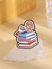 1pc Book Girl Enamel Needle Creative Cartoon Character Brooch Clothes Backpack Jewelry Gift For Friends - Multicolor - View 11